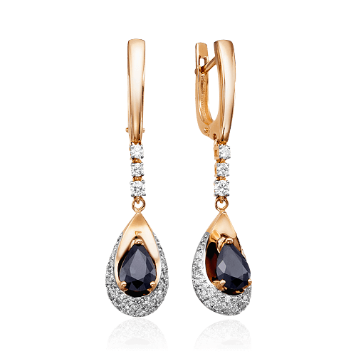 Серьги с сапфиром, бриллиантами из красного золота 585 пробы (арт. 68380)