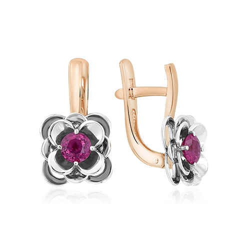Серьги с рубином из комбинированного золота 585 пробы (арт. 55585)