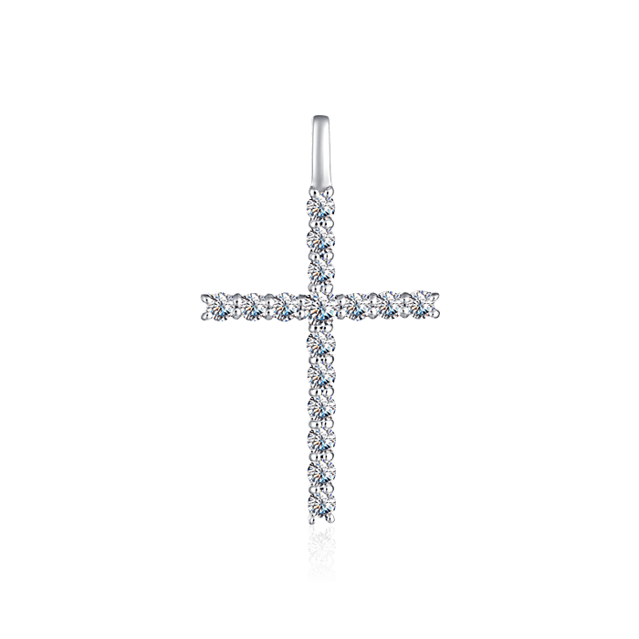 Крестик с бриллиантами из белого золота 585 пробы, фото № 1