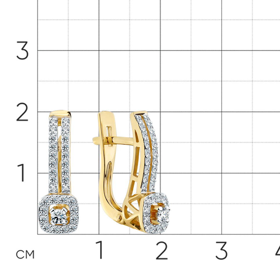 Серьги с бриллиантами из желтого золота 585 пробы, фото № 2
