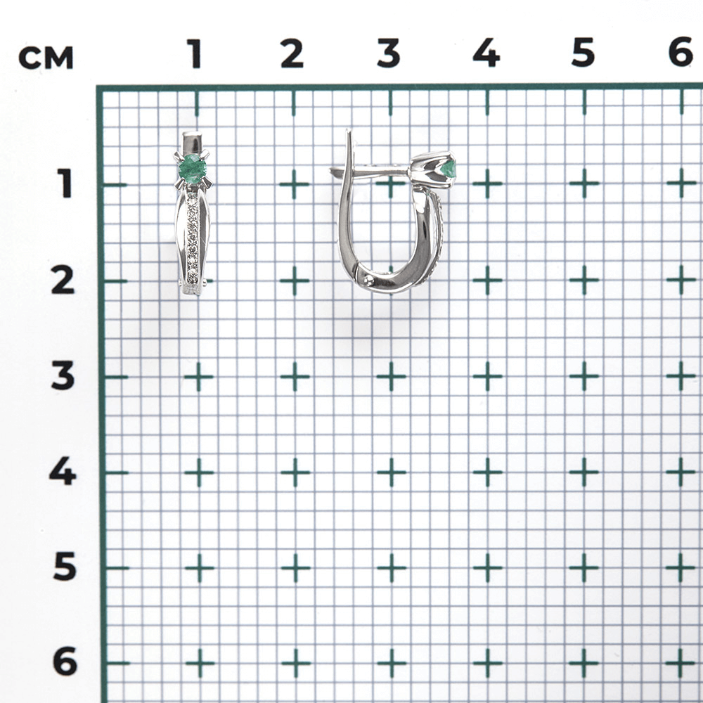 Серьги с изумрудом, бриллиантами из белого золота 585 пробы, фото № 3
