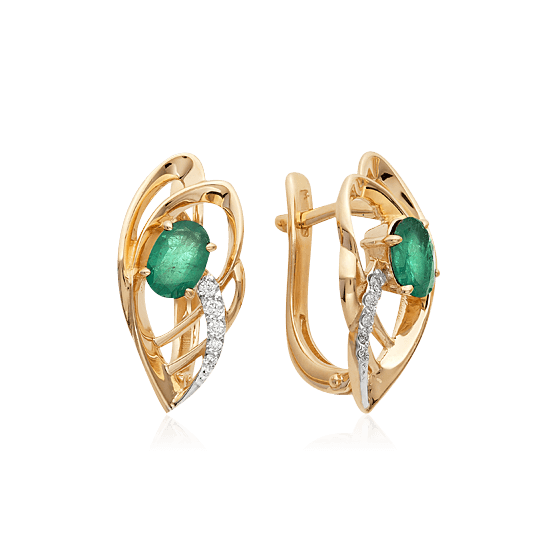 Серьги с изумрудом, бриллиантами из красного золота 585 пробы (арт. 42553)