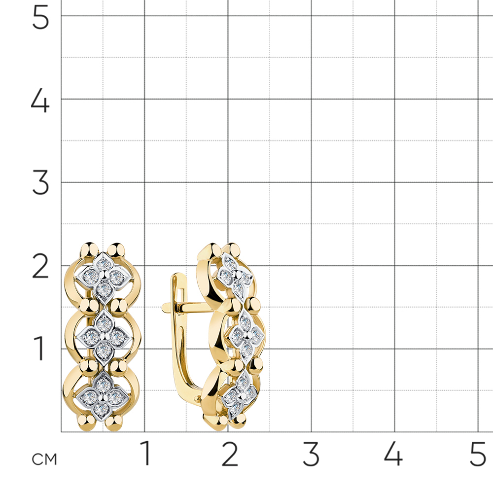 Серьги с бриллиантами из желтого золота 585 пробы, фото № 2