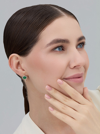 Серьги с бриллиантами, изумрудом из красного золота 585 пробы, фото № 4