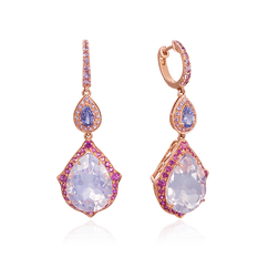 Серьги с аметистом, сапфиром, танзанитом из красного золота 585 пробы (арт. 50876)