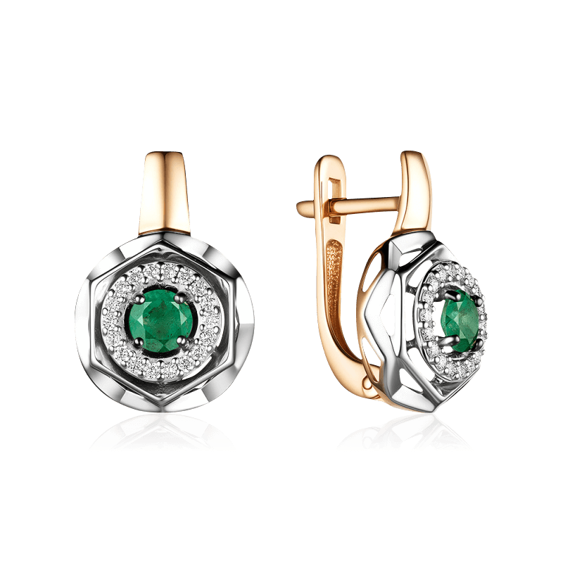 Серьги с бриллиантами, изумрудом из красного золота 585 пробы, фото № 1