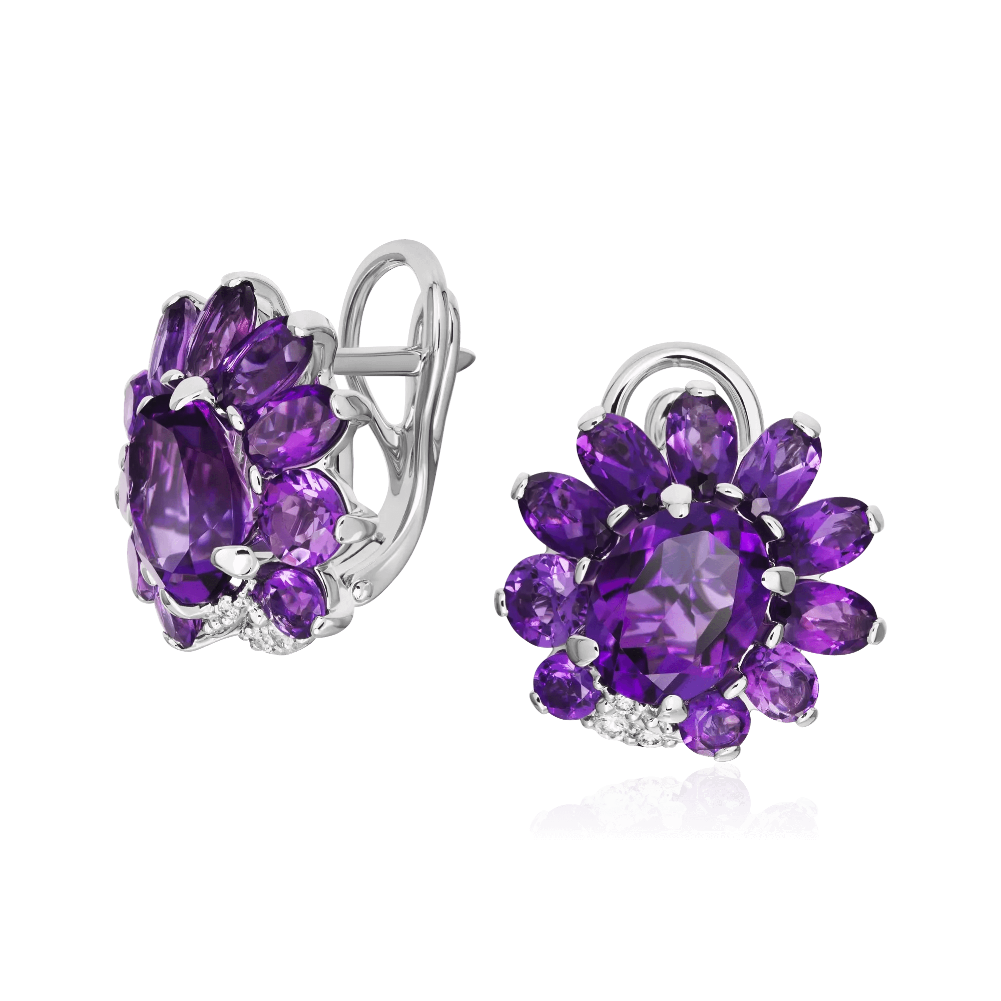 Серьги с аметистом, бриллиантами из белого золота 585 пробы (арт. 127117)