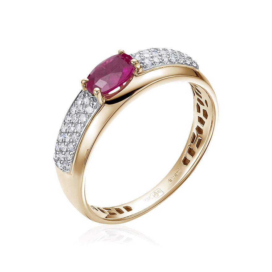 Кольцо с рубином, бриллиантами из красного золота 585 пробы (арт. 101145)