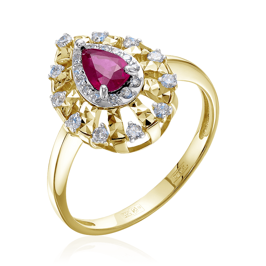 Кольцо с рубином, бриллиантами из комбинированного золота 585 пробы (арт. 88939)