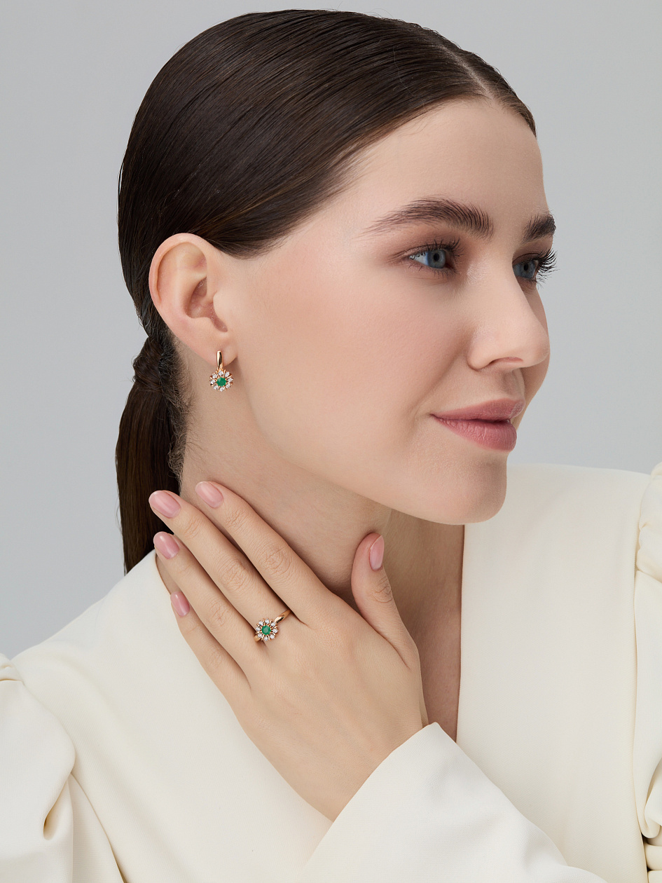 Серьги с бриллиантами, изумрудом из красного золота 585 пробы, фото № 5