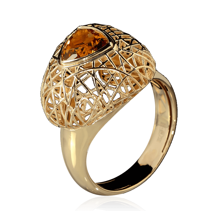 Кольцо с цитрином в желтом золоте 750 пробы, фото № 1