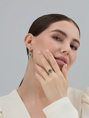 Серьги с бриллиантами, изумрудом из красного золота 585 пробы, фото № 6