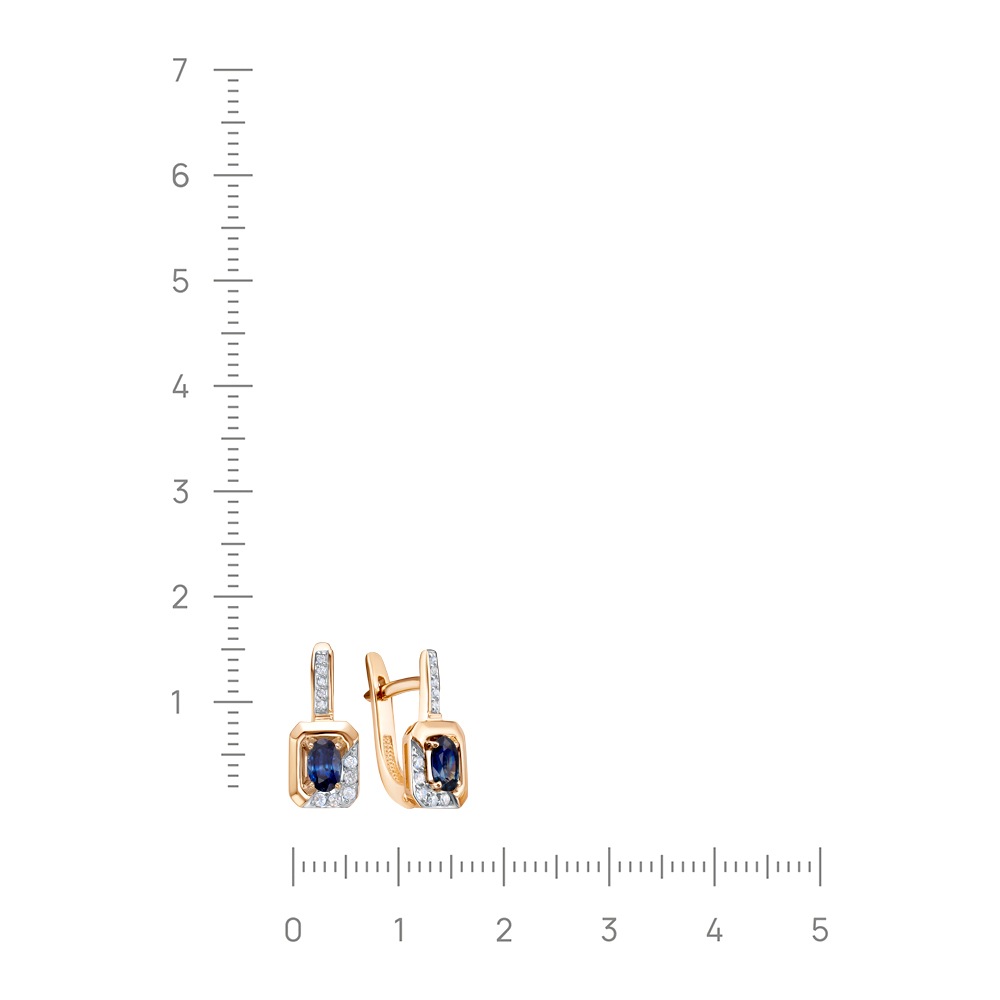 Серьги с сапфиром, бриллиантами из красного золота 585 пробы, фото № 2