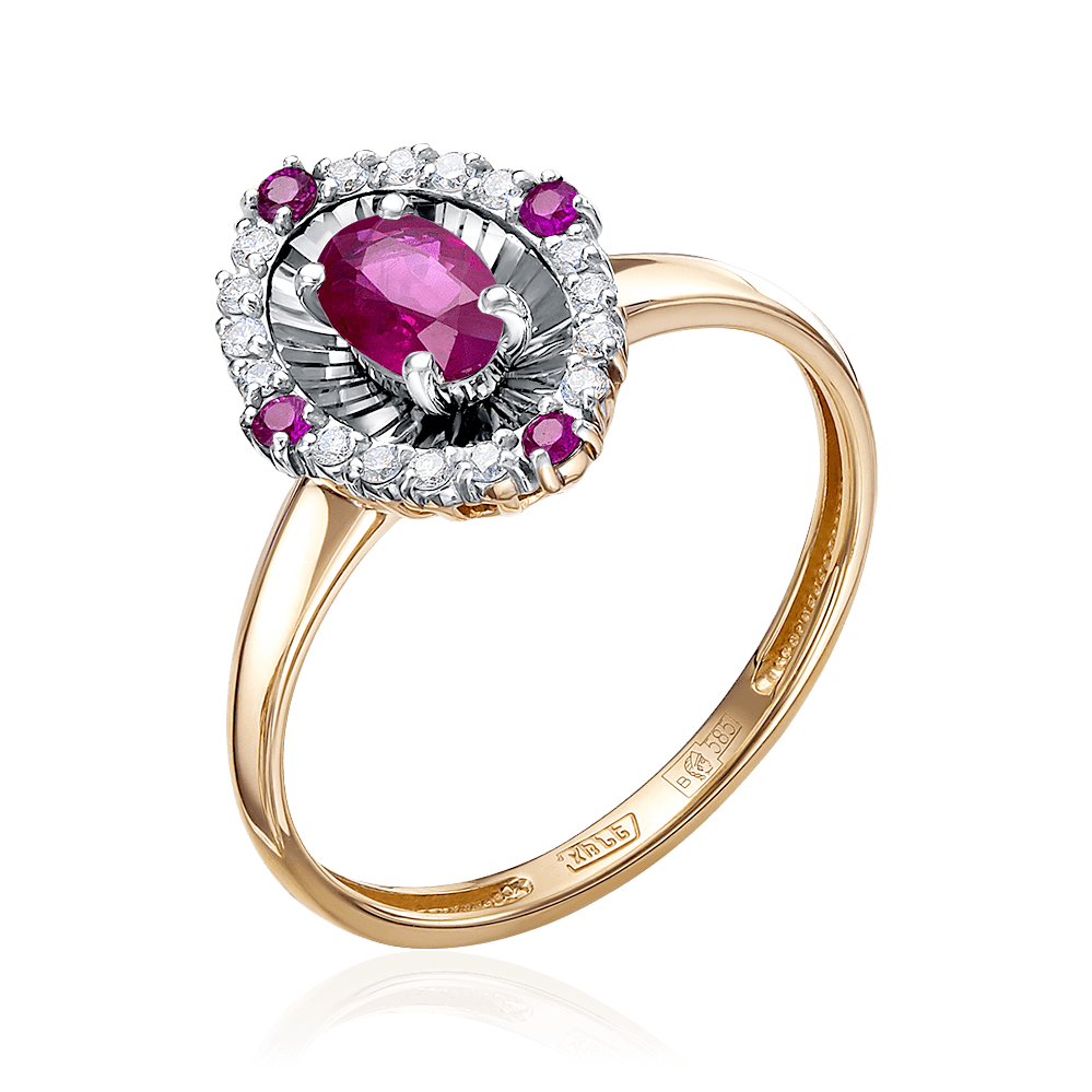 Кольцо с рубином, бриллиантами из розового золота 585 пробы, фото № 1