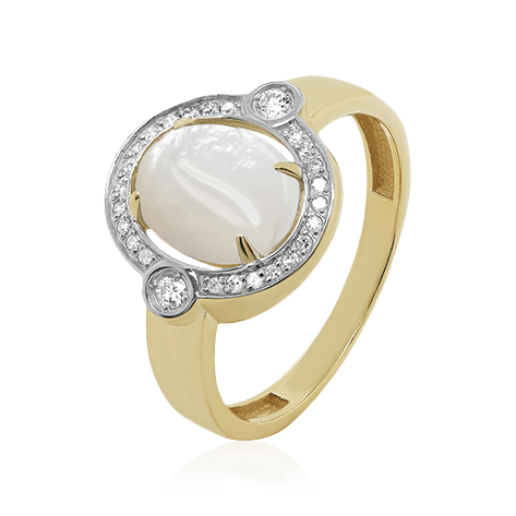 Кольцо с агатом, бриллиантами из желтого золота 585 пробы (арт. 87754)