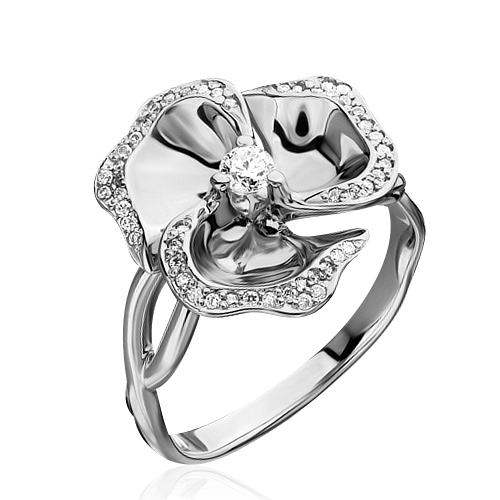 Кольцо цветок с бриллиантами из белого золота 585, фото № 1