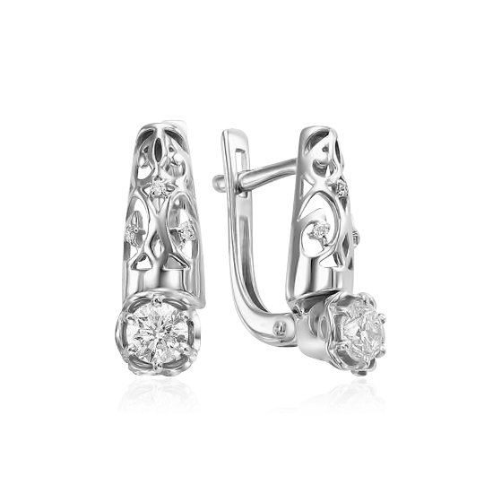 Серьги с бриллиантами из белого золота 585 пробы, фото № 1