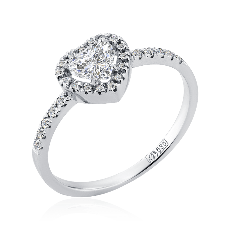 Кольцо в виде сердца с бриллиантами из белого золота 585, фото № 1