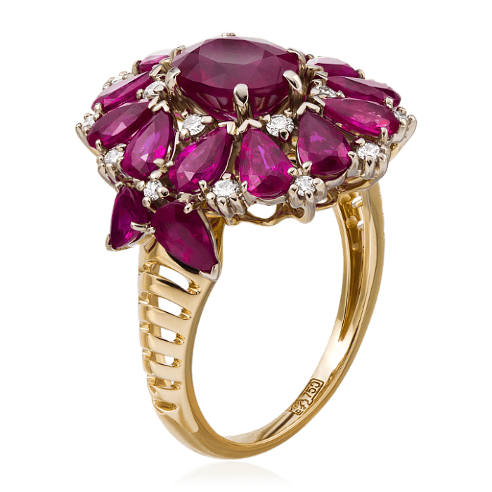 Кольцо с рубинами, бриллиантами из комбинированного золота 750 пробы, фото № 3