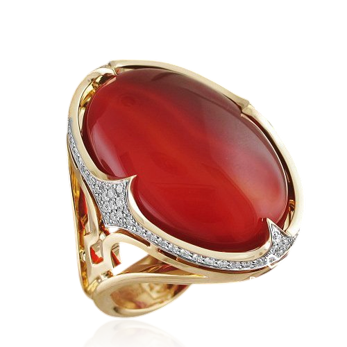 Кольцо с сердоликом, бриллиантами из желтого золота 585 пробы, фото № 1