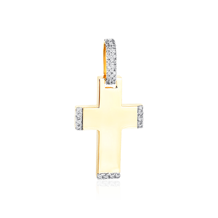 Крест с бриллиантами из желтого золота 585 пробы (арт. 68024)