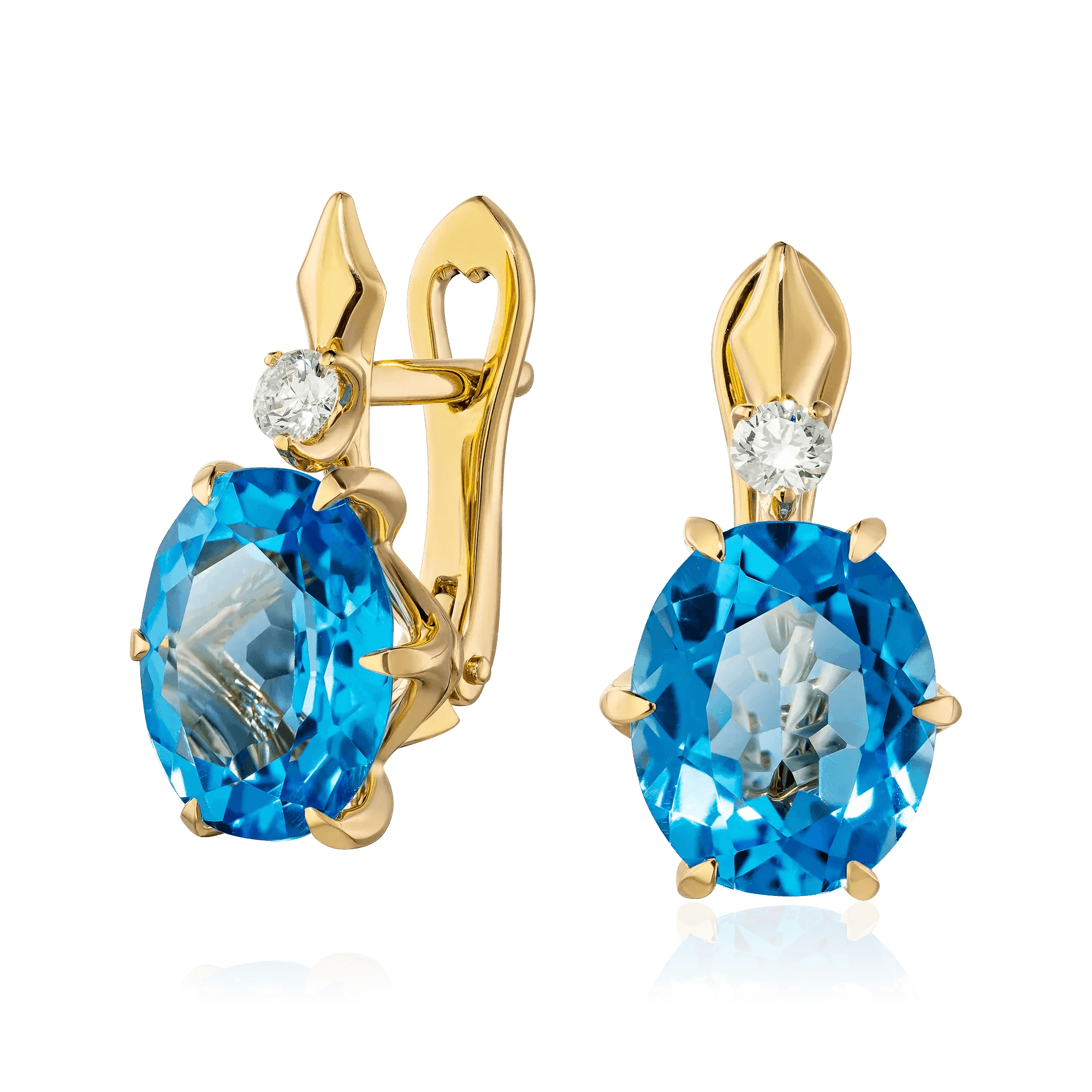 Серьги с топазом, бриллиантами из желтого золота 750 пробы (арт. 127468)