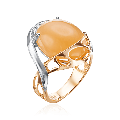 Кольцо с бриллиантами, лунным камнем из комбинированного золота 585 пробы, фото № 1