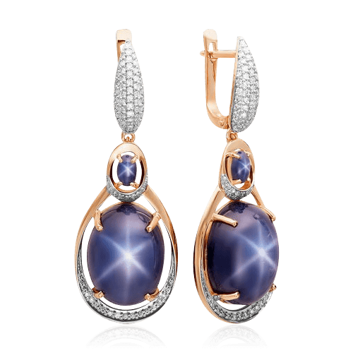 Серьги с сапфиром, бриллиантами из красного золота 585 пробы (арт. 65327)