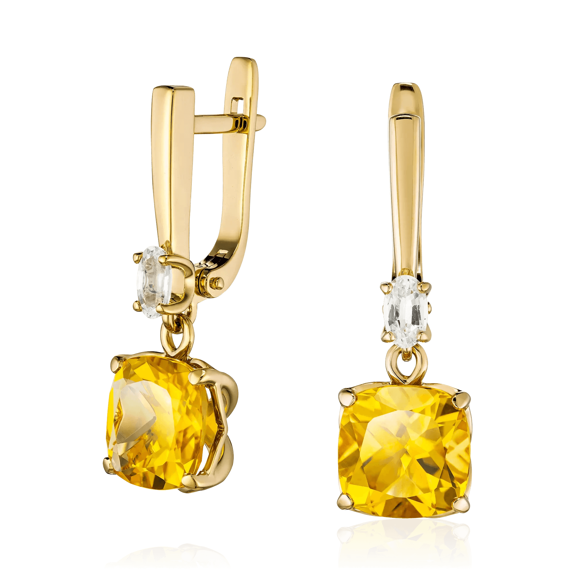 Серьги с сапфиром, цитрином из красного золота 585 пробы (арт. 133101)