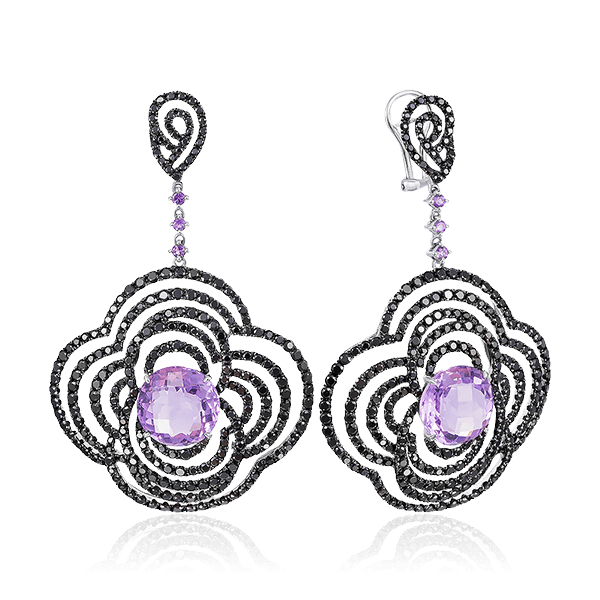 Серьги с аметистами , бриллиантами из белого золота 585 пробы (арт. 60904)