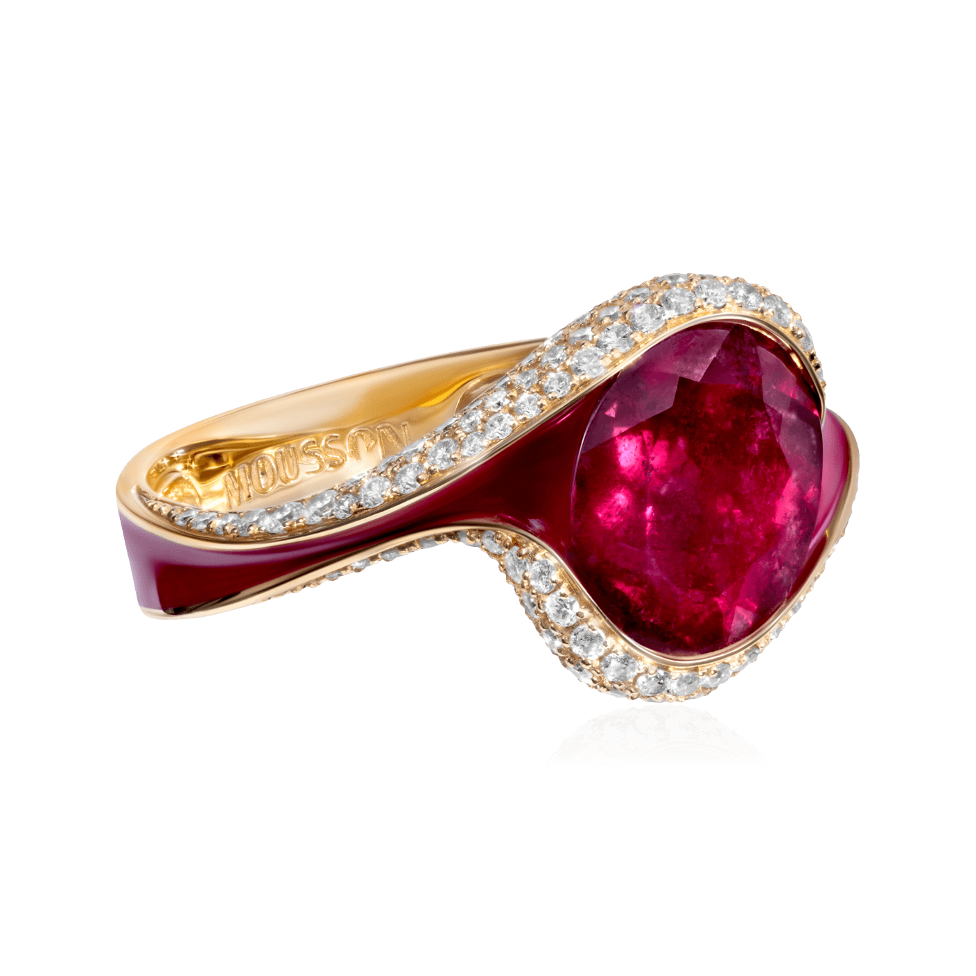 Кольцо с турмалином, бриллиантами, эмалью из желтого золота 750 пробы, фото № 2