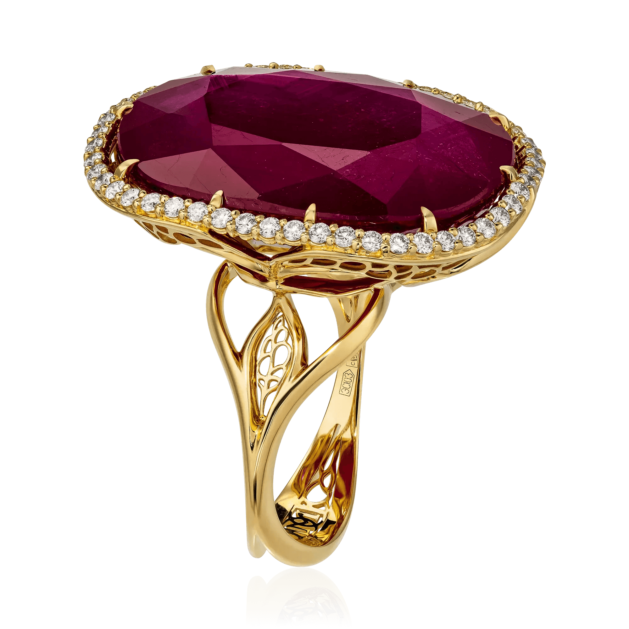 Кольцо с бриллиантами, корундом из желтого золота 750 пробы, фото № 3