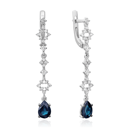 Серьги с сапфиром, бриллиантами из белого золота 585 пробы (арт. 86597)