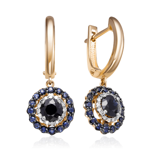 Серьги с сапфиром, бриллиантами из красного золота 585 пробы (арт. 61684)