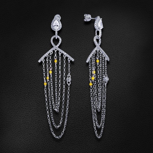 

Серьги с цирконием, агатом из серебра 925 пробы
