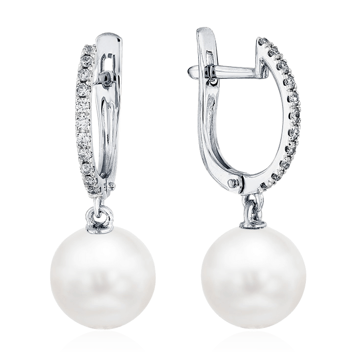 Серьги с бриллиантами, жемчугом из белого золота 585 пробы, фото № 1