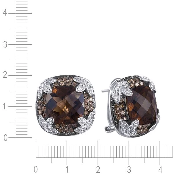 Серьги с бриллиантами, раухтопазом из белого золота 585 пробы, фото № 3