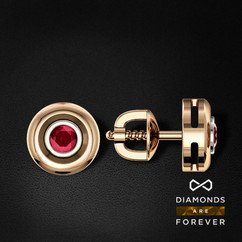 Серьги пусеты с рубином из красного золота 585 пробы (Коллекция Vector, Стихия Огонь) (арт. 32450)