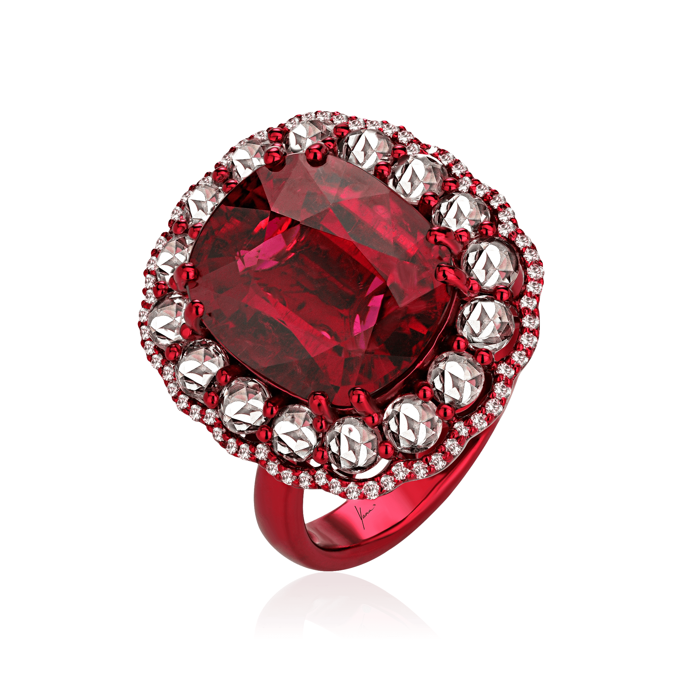 Кольцо с рубеллитом, бриллиантами из красного золота 750 пробы (арт. 103981)