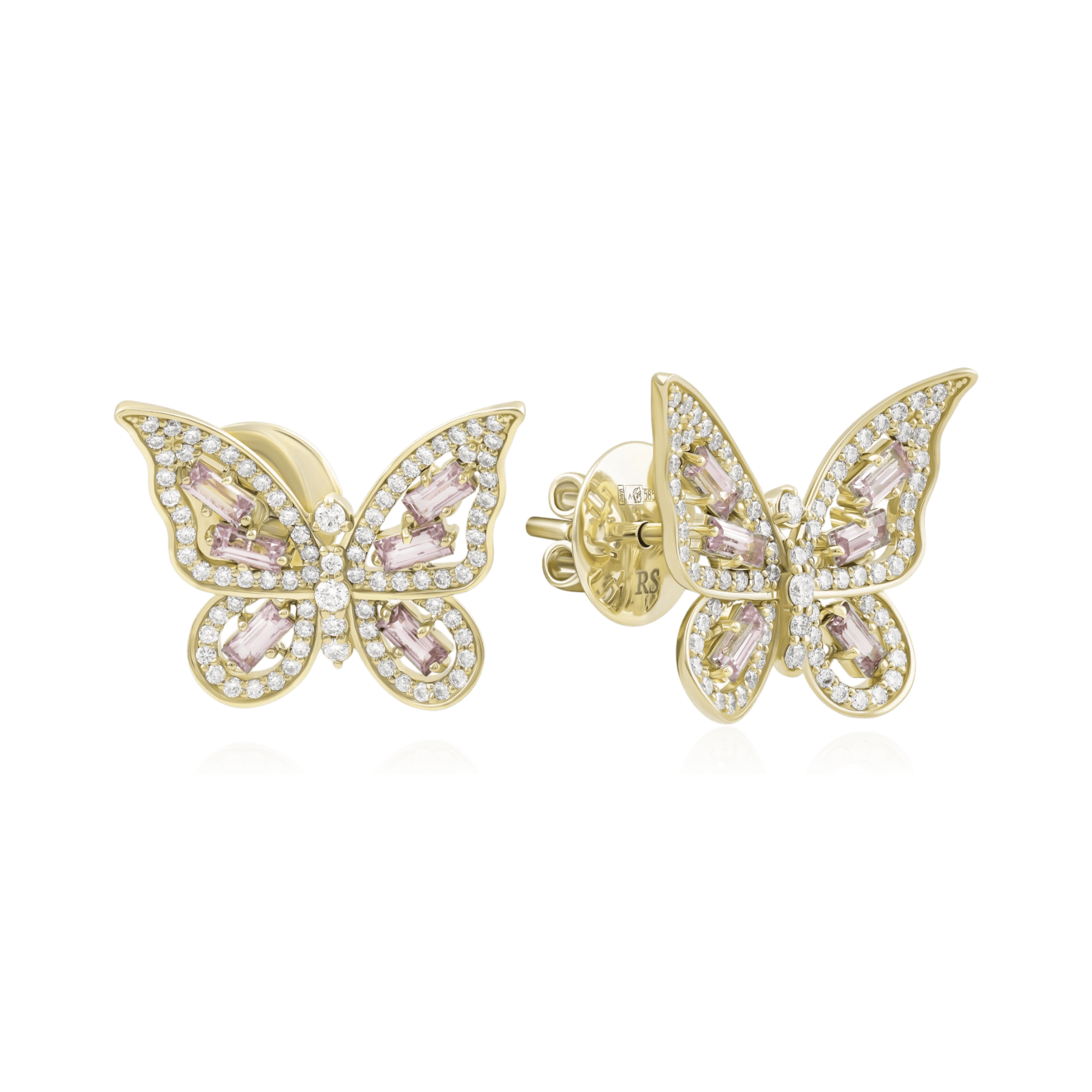 Серьги с сапфиром, бриллиантами из желтого золота 585 пробы (арт. 130766)