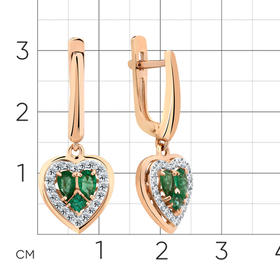 Серьги с бриллиантами, изумрудом из красного золота 585 пробы, фото № 2