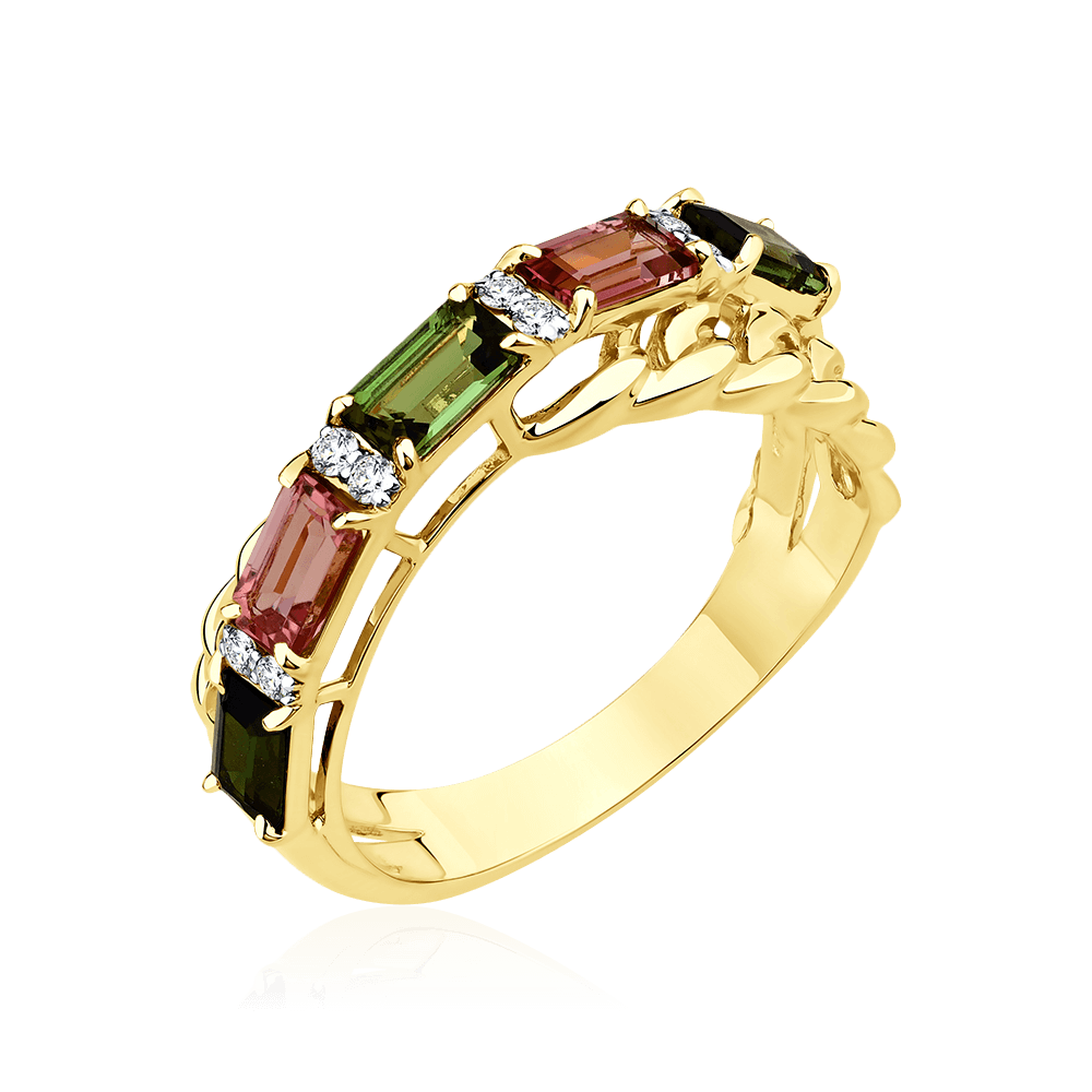 Кольцо с турмалином, бриллиантами из желтого золота 585 пробы (арт. 103421)