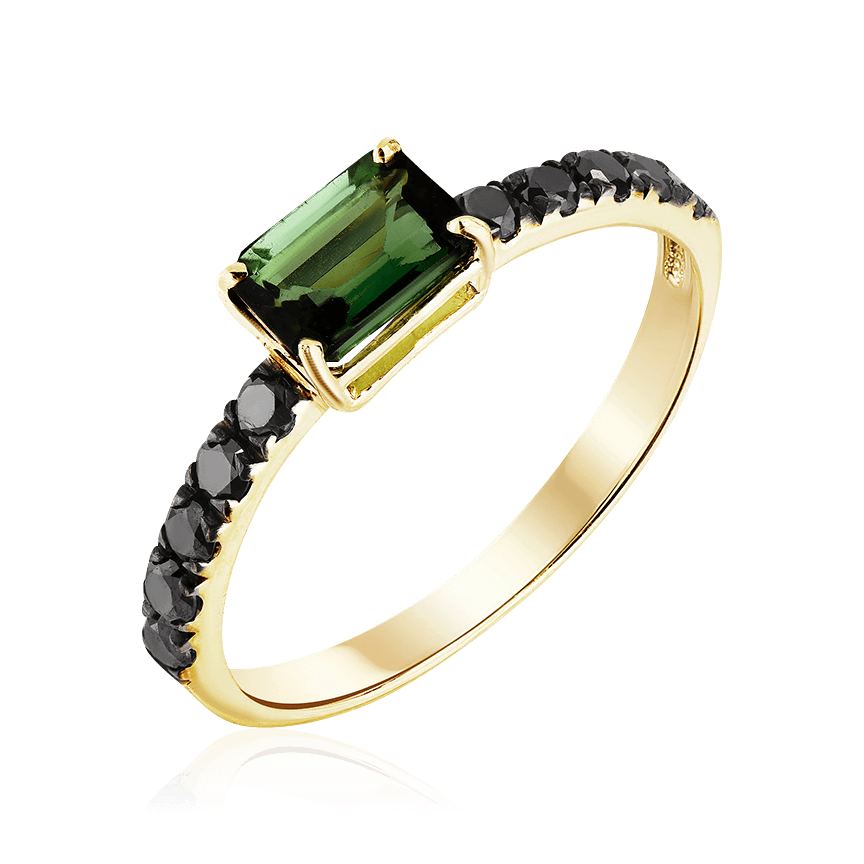 Кольцо с турмалином, бриллиантами из желтого золота 585 пробы, фото № 1