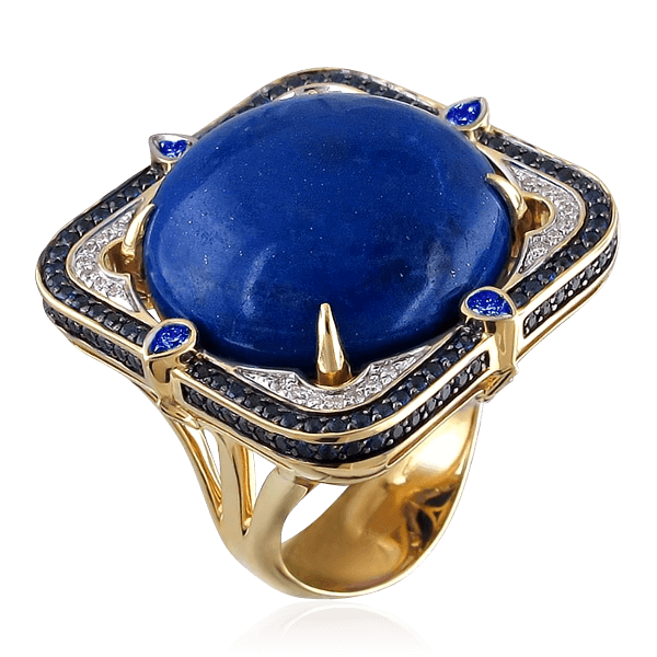 Кольцо с лазуритом, бриллиантами, сапфиром из желтого золота 585 пробы из коллекции Emotion (арт. 44109)