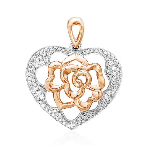 Кулон цветок в форме сердца с бриллиантами из красного золота 585 пробы (арт. 49732)