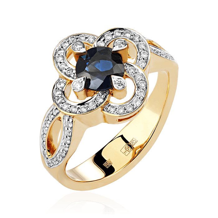 Кольцо с сапфиром, бриллиантами из комбинированного золота 585 пробы (арт. 74639)