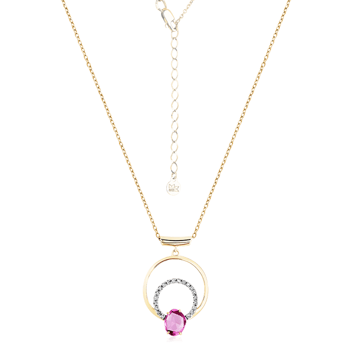 Колье с розовым сапфиром, бриллиантами из желтого золота 585 пробы, фото № 1