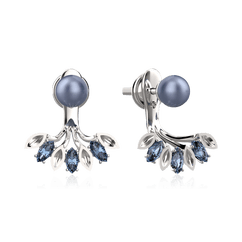 Серьги с жемчугом, сапфирами из белого золота 585 пробы (арт. 50577)
