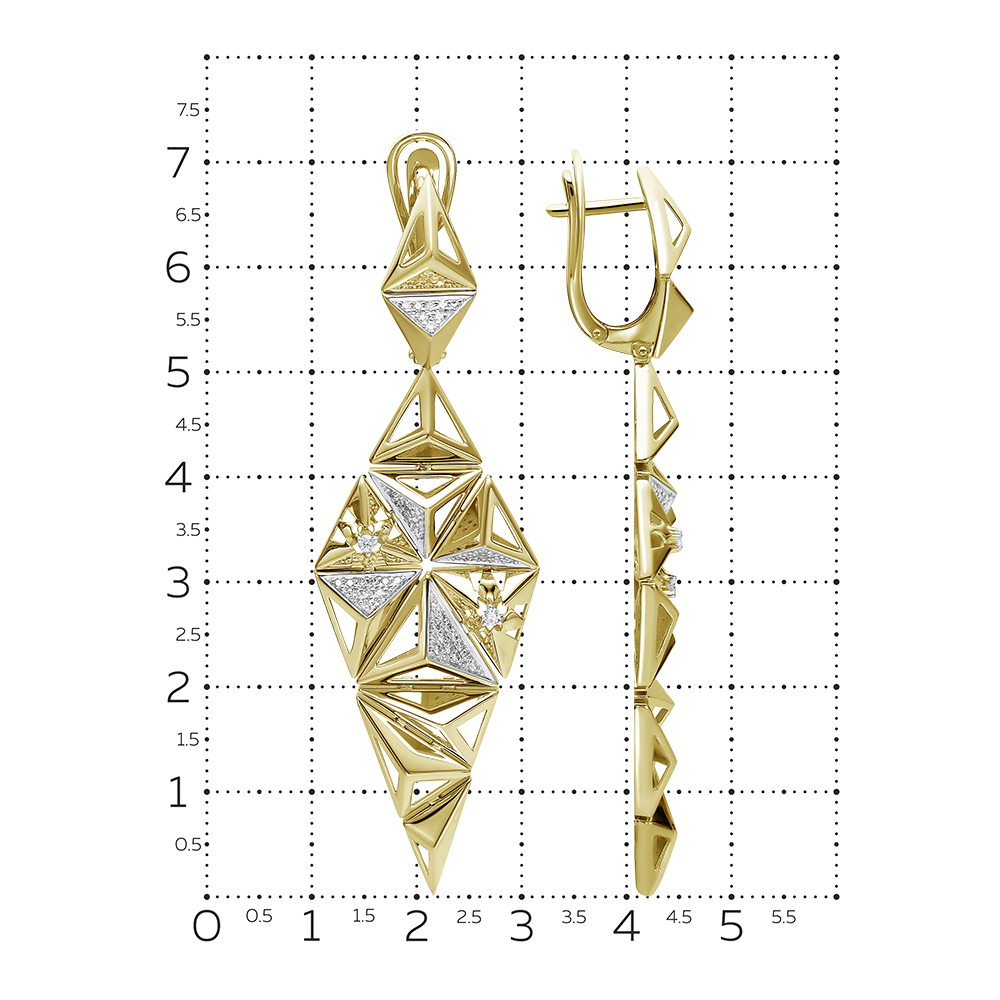 Серьги с бриллиантами из желтого золота 585 пробы, фото № 2