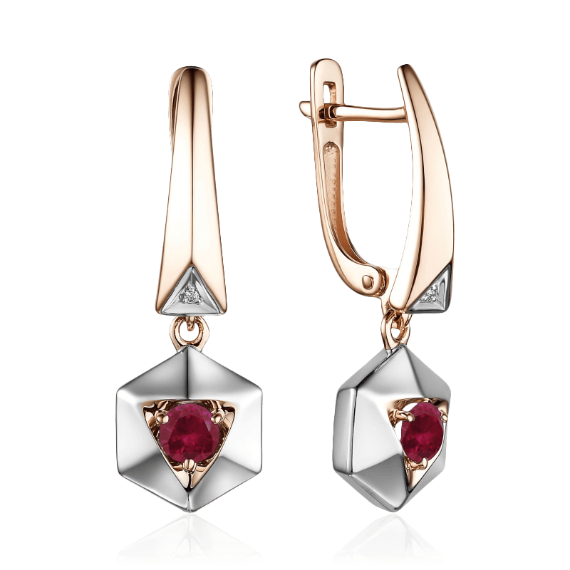 Серьги  с рубином, бриллиантами из красного золота 585 пробы (арт. 93098)